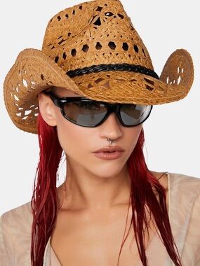 Dolls Kill Tan Straw Cowboy Hat
